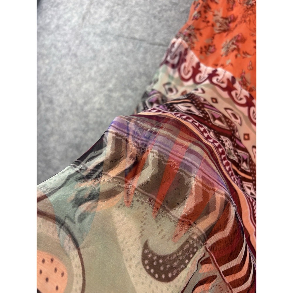 Sundance Womens M Floral Geometric Midi Sleeveless Chiffon Overlay Boho Chic SEE - Picture 3 of 8